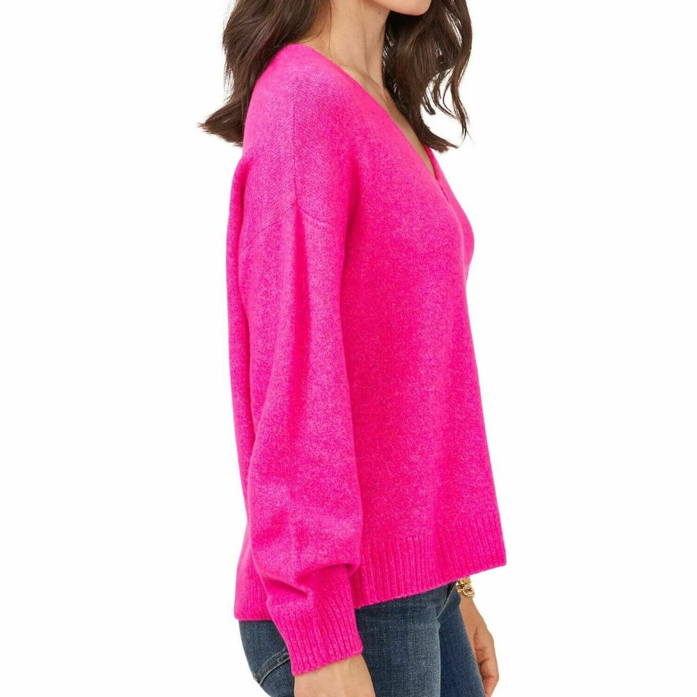 Vince Camuto Hot Pink V-Neck Sweater - Picture 2 of 4